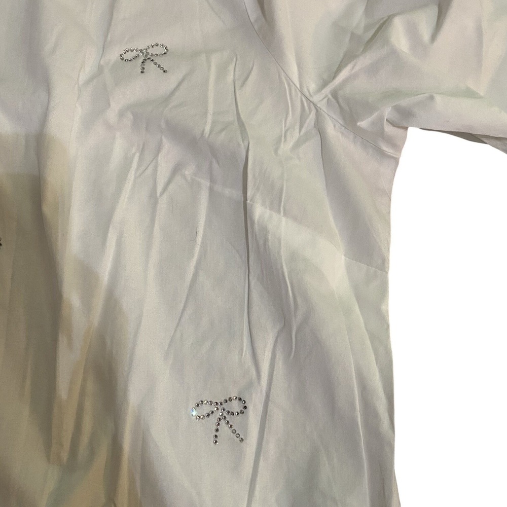 J Crew Factory NWT Jeweled Bow Button Up Shirt White Cotton 2x Festive Holiday - Picture 7 of 9